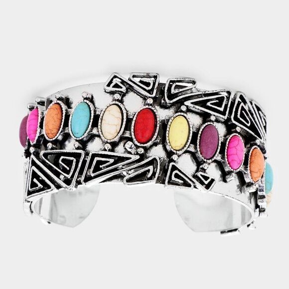 Multi-Colored Howlite Western Cuff Silver … - Picture 4 of 6